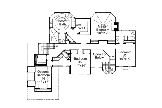Floor Plan - Upper Floor for European House Plan #429-10 - 4 bed, 3.5 bath