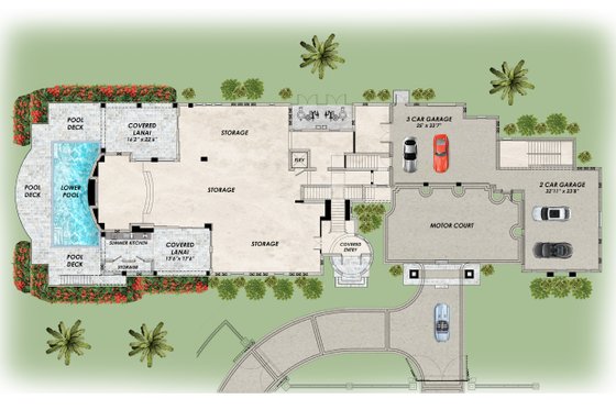 Floor Plan - Lower Floor for Mediterranean House Plan #548-63 - 4 bed, 5.5 bath