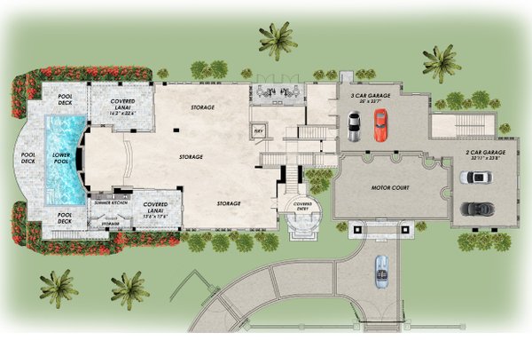 Mediterranean Floor Plan - Lower Floor Plan #548-63