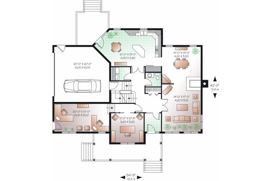 Floor Plan - Main Floor for Traditional House Plan #23-845 - 3 bed, 2.5 bath