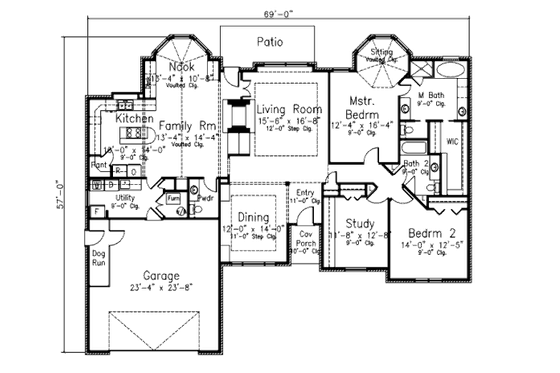 Floor Plan - Main Floor for Southern House Plan #52-214 - 2 bed, 2.5 bath