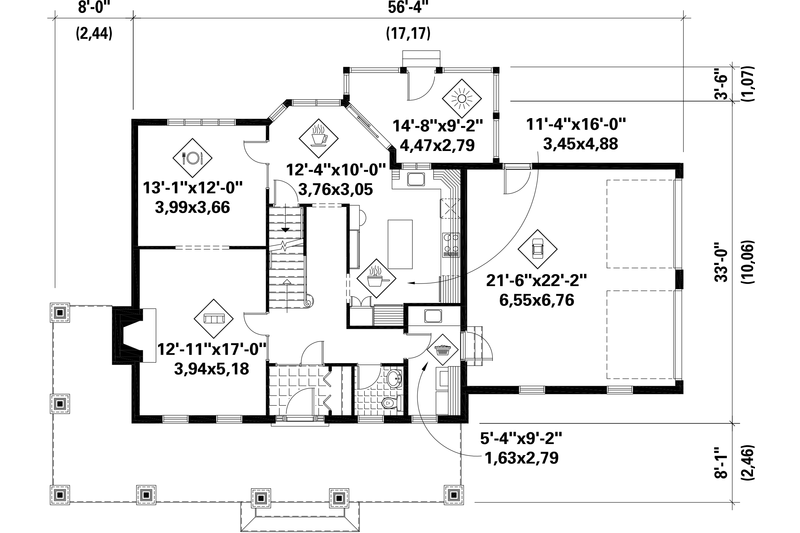 Home Plan - Floor Plan - Main Floor for Country House Plan #25-4776 - 3 bed, 1 bath