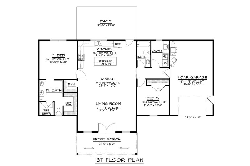House Plan Design - Floor Plan - Main Floor for Ranch House Plan #1064-337 - 2 bed, 2 bath