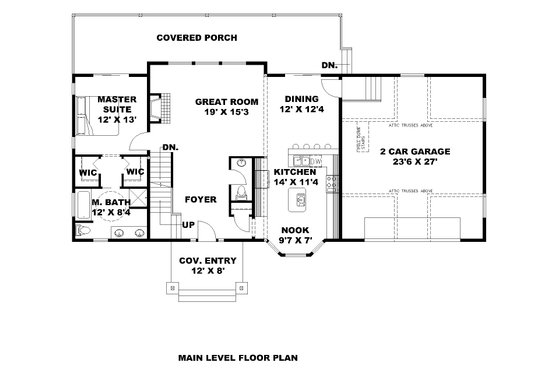 Floor Plan - Main Floor for Craftsman House Plan #117-895 - 3 bed, 2.5 bath