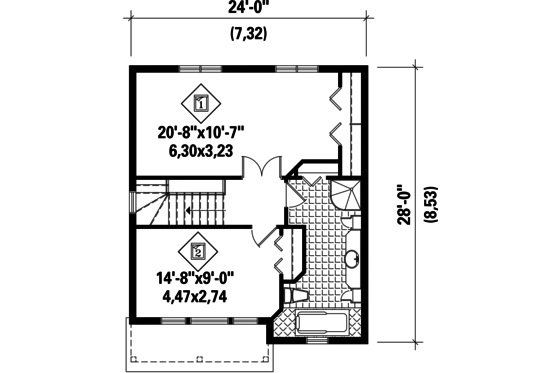 Floor Plan - Upper Floor for Contemporary House Plan #25-4502 - 2 bed, 1 bath
