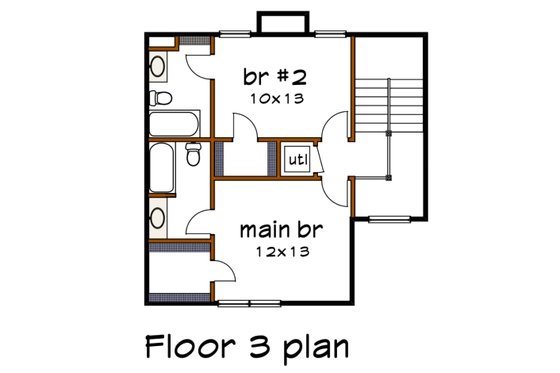 Floor Plan - Upper Floor for Traditional House Plan #79-145 - 2 bed, 3 bath