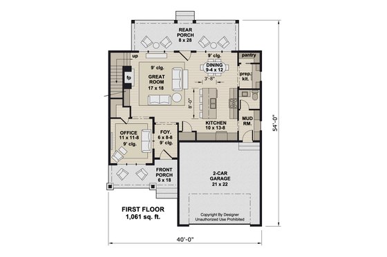 Floor Plan - Main Floor for Craftsman House Plan #51-1382 - 3 bed, 3.5 bath