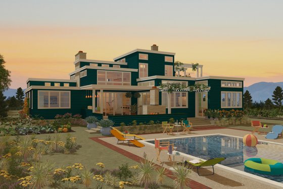 Exterior - Rear Elevation for Contemporary House Plan #917-42 - 4 bed, 5 bath