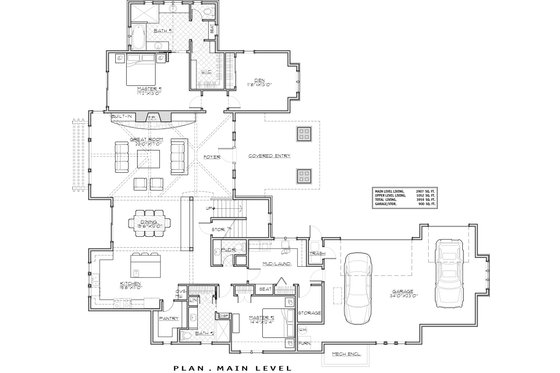 Floor Plan - Main Floor for Craftsman House Plan #892-16 - 3 bed, 4.5 bath