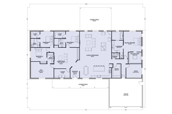 Floor Plan - Main Floor for Barndominium House Plan #1107-18 - 4 bed, 4.5 bath