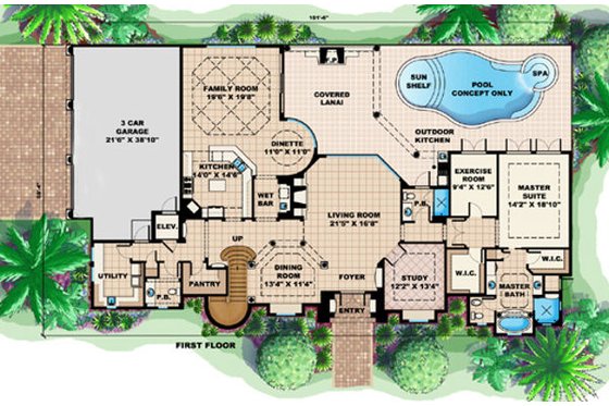 Floor Plan - Main Floor for Mediterranean House Plan #27-386 - 4 bed, 5.5 bath