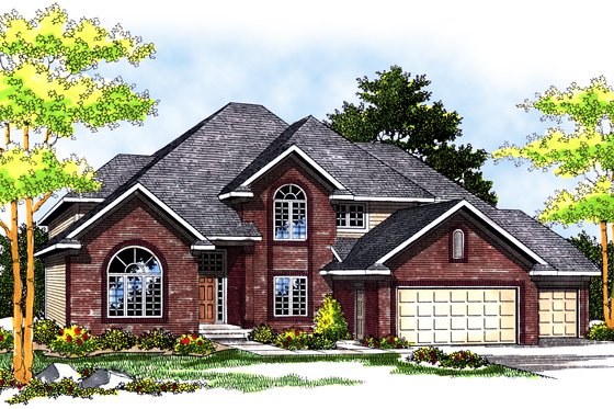 Exterior - Front Elevation for European House Plan #70-493 - 4 bed, 2.5 bath
