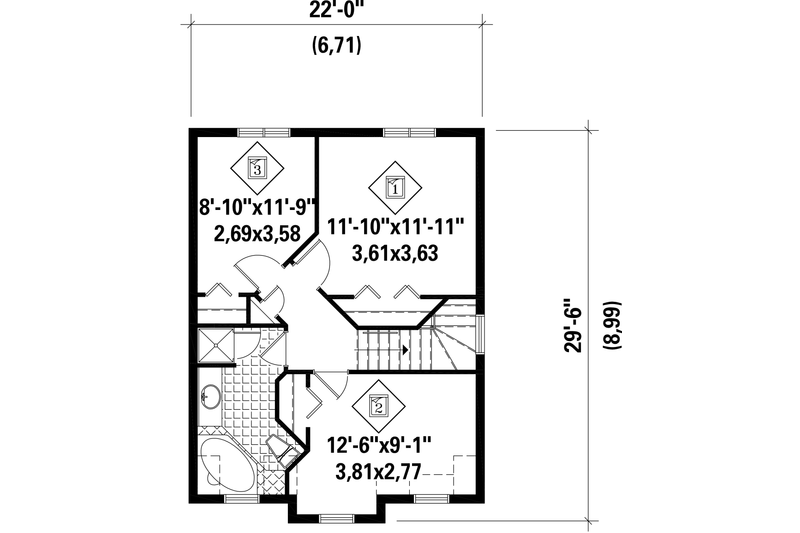 Home Plan - Floor Plan - Upper Floor for European House Plan #25-4724 - 3 bed, 1 bath