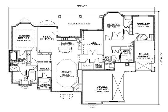 Floor Plan - Main Floor for Traditional House Plan #5-340 - 3 bed, 2.5 bath