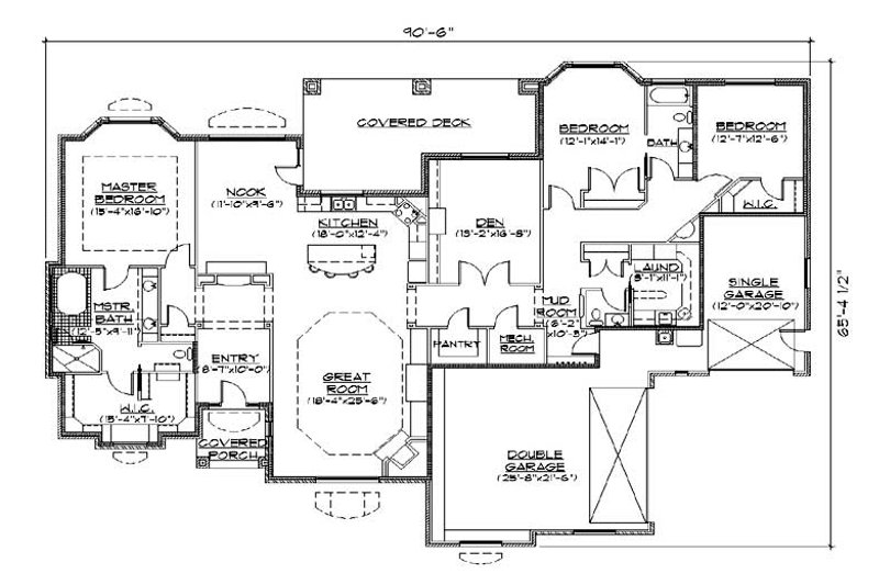 House Design - Floor Plan - Main Floor for Traditional House Plan #5-340 - 3 bed, 2.5 bath