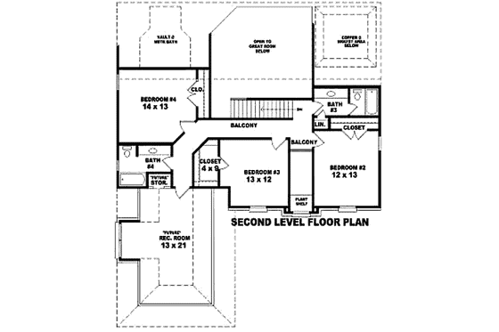 Floor Plan - Upper Floor for European House Plan #81-13736 - 4 bed, 4 bath