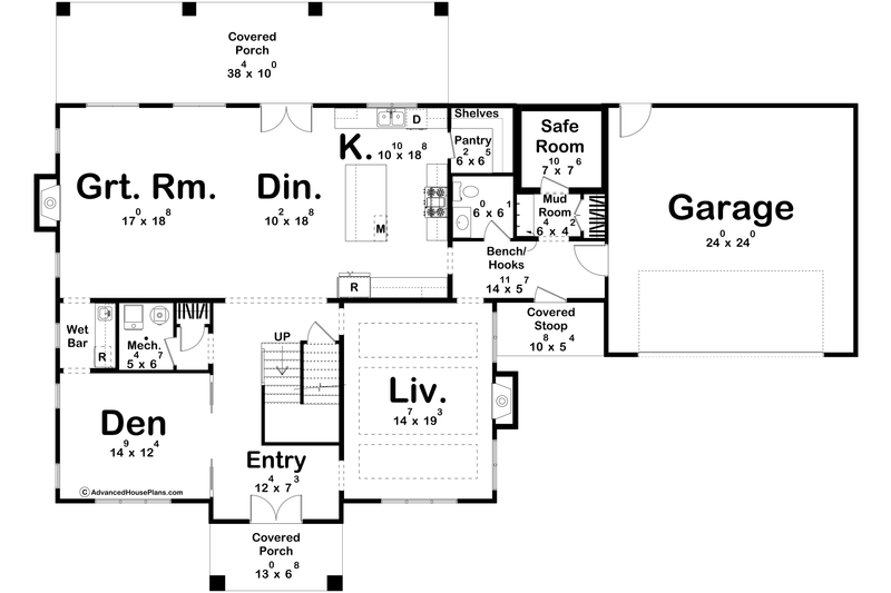 House Blueprint - Floor Plan - Main Floor for Colonial House Plan #455-467 - 3 bed, 3.5 bath