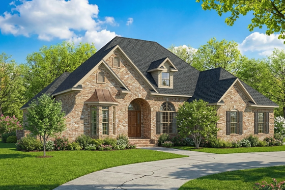 Exterior - Front Elevation 3 for European House Plan #17-1042 - 4 bed, 2.5 bath