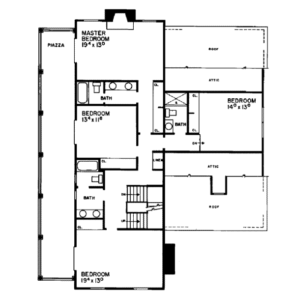 Southern Floor Plan - Upper Floor Plan #72-357