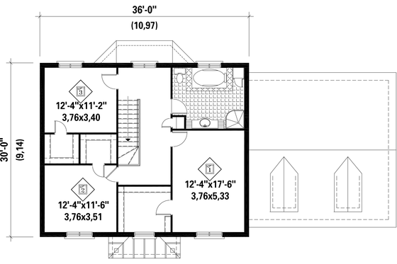 Floor Plan - Upper Floor for Colonial House Plan #25-4701 - 3 bed, 1 bath