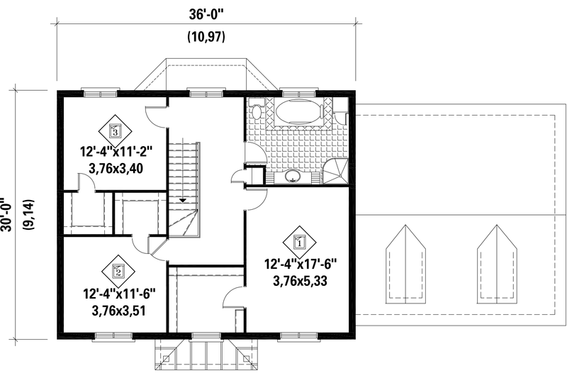 Dream House Plan - Floor Plan - Upper Floor for Colonial House Plan #25-4701 - 3 bed, 1 bath