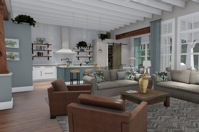 Architectural House Design - Interior - Family Room for Farmhouse House Plan #120-255 - 3 bed, 2.5 bath