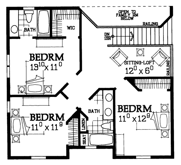 Traditional Floor Plan - Upper Floor Plan #72-330
