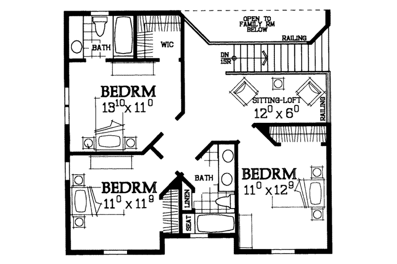 Home Plan - Floor Plan - Upper Floor for Traditional House Plan #72-330 - 4 bed, 4 bath