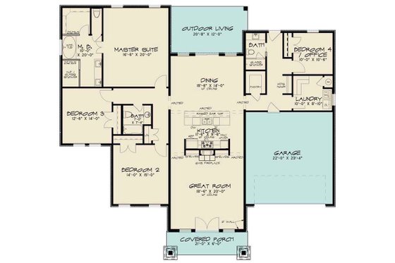 Floor Plan - Main Floor for Modern House Plan #17-2598 - 4 bed, 3 bath