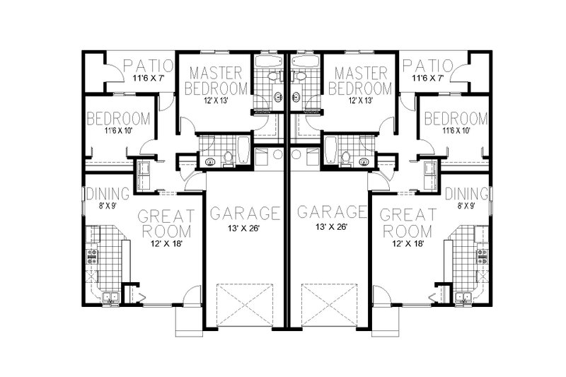 House Blueprint - Floor Plan - Main Floor for Craftsman House Plan #112-254 - 2 bed, 2 bath