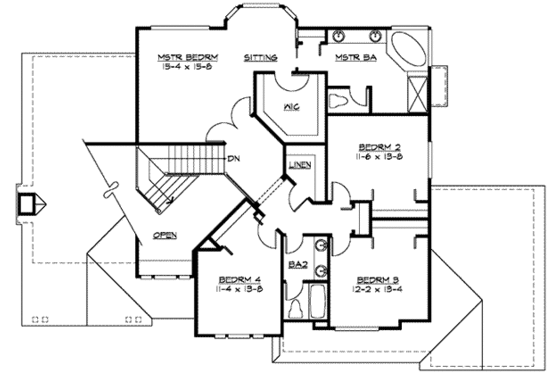 Floor Plan - Upper Floor for Craftsman House Plan #132-142 - 4 bed, 2.5 bath