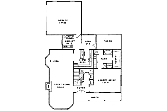 Floor Plan - Main Floor for Country House Plan #14-212 - 3 bed, 2.5 bath