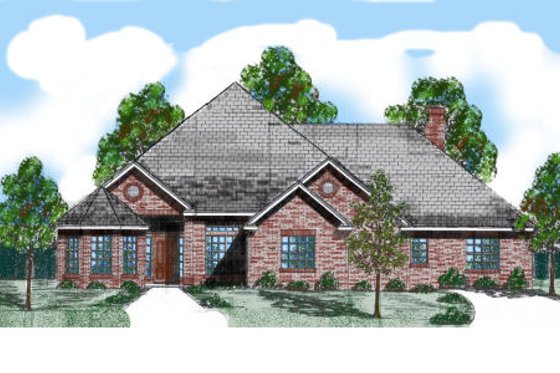 Exterior - Front Elevation for European House Plan #52-220 - 4 bed, 3.5 bath