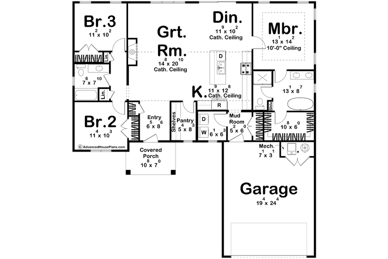 House Design - Floor Plan - Main Floor for Traditional House Plan #455-323 - 3 bed, 2 bath