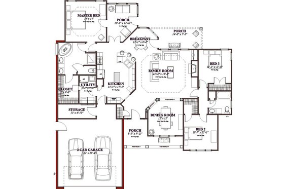 Floor Plan - Main Floor for Traditional House Plan #63-195 - 3 bed, 2 bath
