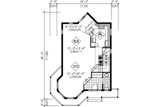 Floor Plan - Main Floor for Victorian House Plan #25-2032 - 3 bed, 1.5 bath