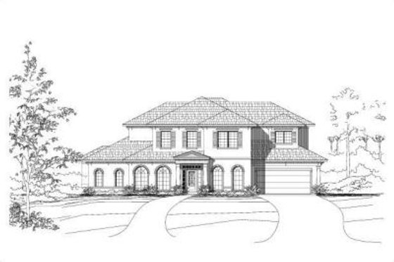 Exterior - Front Elevation for Mediterranean House Plan #411-204 - 4 bed, 3 bath