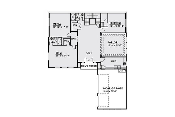 Floor Plan - Main Floor for Contemporary House Plan #1066-24 - 3 bed, 4 bath