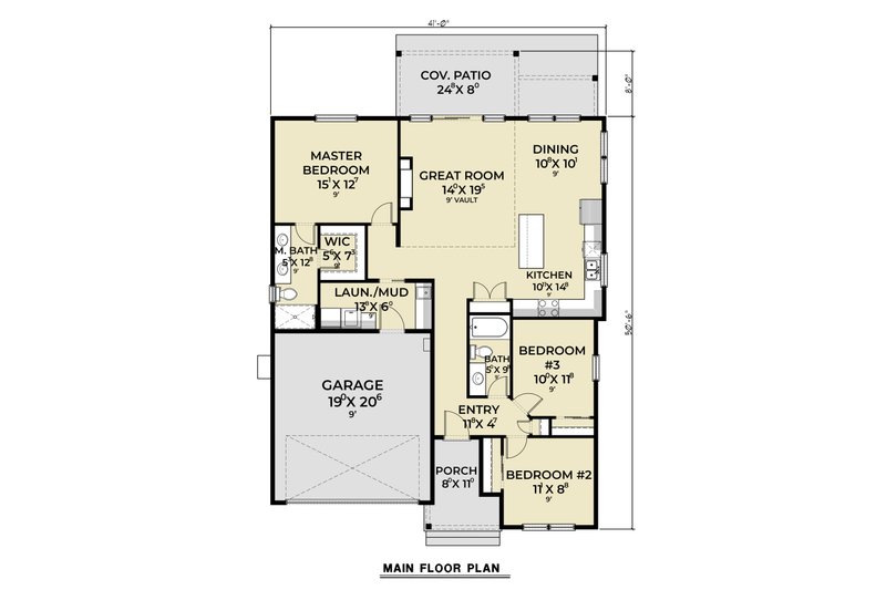 Home Plan - Floor Plan - Main Floor for Farmhouse House Plan #1070-250 - 3 bed, 2 bath