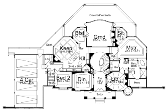 Floor Plan - Main Floor for Mediterranean House Plan #119-325 - 5 bed, 4 bath