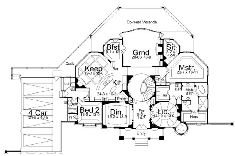 Dream House Plan - Floor Plan - Main Floor for Mediterranean House Plan #119-325 - 5 bed, 4 bath