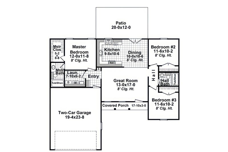 Architectural House Design - Floor Plan - Main Floor for Country House Plan #21-627 - 3 bed, 2 bath