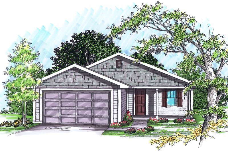 House Blueprint - Ranch Exterior - Front Elevation Plan #70-1017