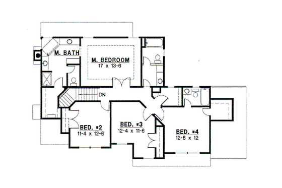 Floor Plan - Upper Floor for Traditional House Plan #67-498 - 4 bed, 3.5 bath