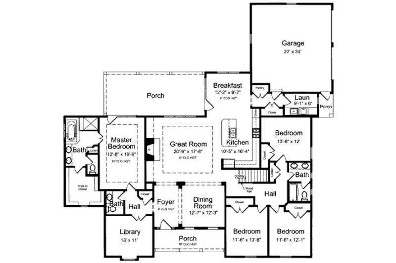Home Plan - Floor Plan - Main Floor for Traditional House Plan #46-437 - 4 bed, 2.5 bath