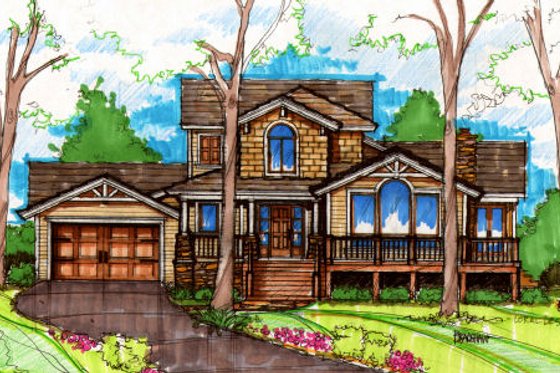 Exterior - Front Elevation for Bungalow House Plan #135-201 - 3 bed, 2.5 bath