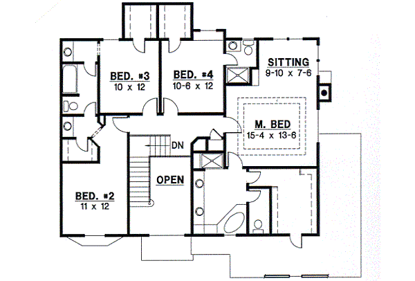 Traditional Floor Plan - Upper Floor Plan #67-535