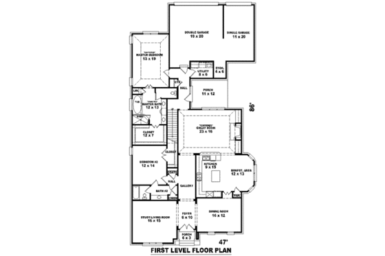 Floor Plan - Main Floor for European House Plan #81-1254 - 4 bed, 3 bath