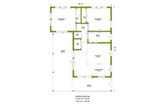 Floor Plan - Main Floor for Traditional House Plan #1106-132 - 2 bed, 1 bath