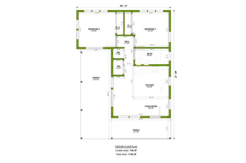 House Blueprint - Floor Plan - Main Floor for Traditional House Plan #1106-132 - 2 bed, 1 bath